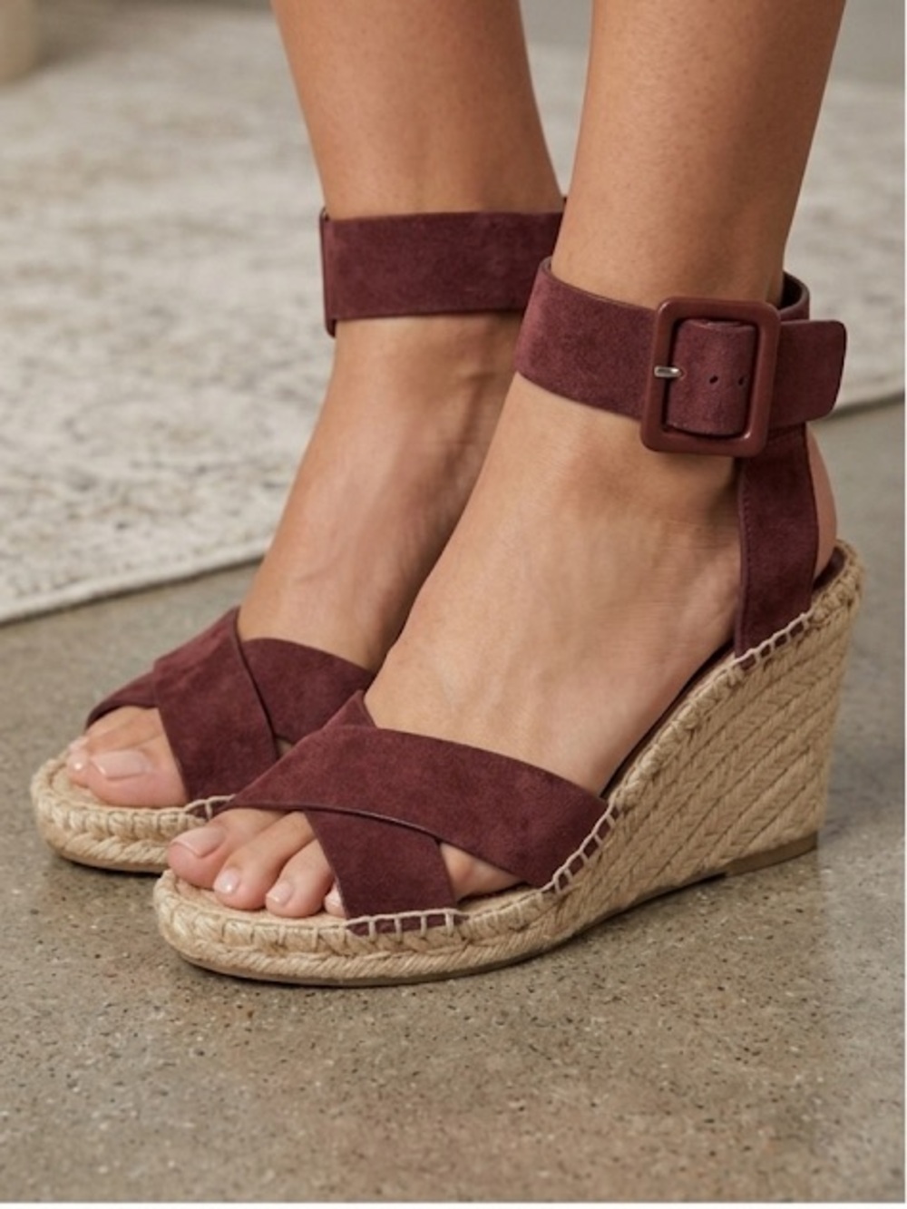 Vince Stefania Espadrilles Wedge Suede Brown Size 7 Ankle Buckle Strap